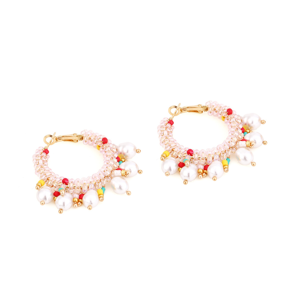 1 Pair Elegant Bead Twisted Pearl Hoop Earrings h5Picture5