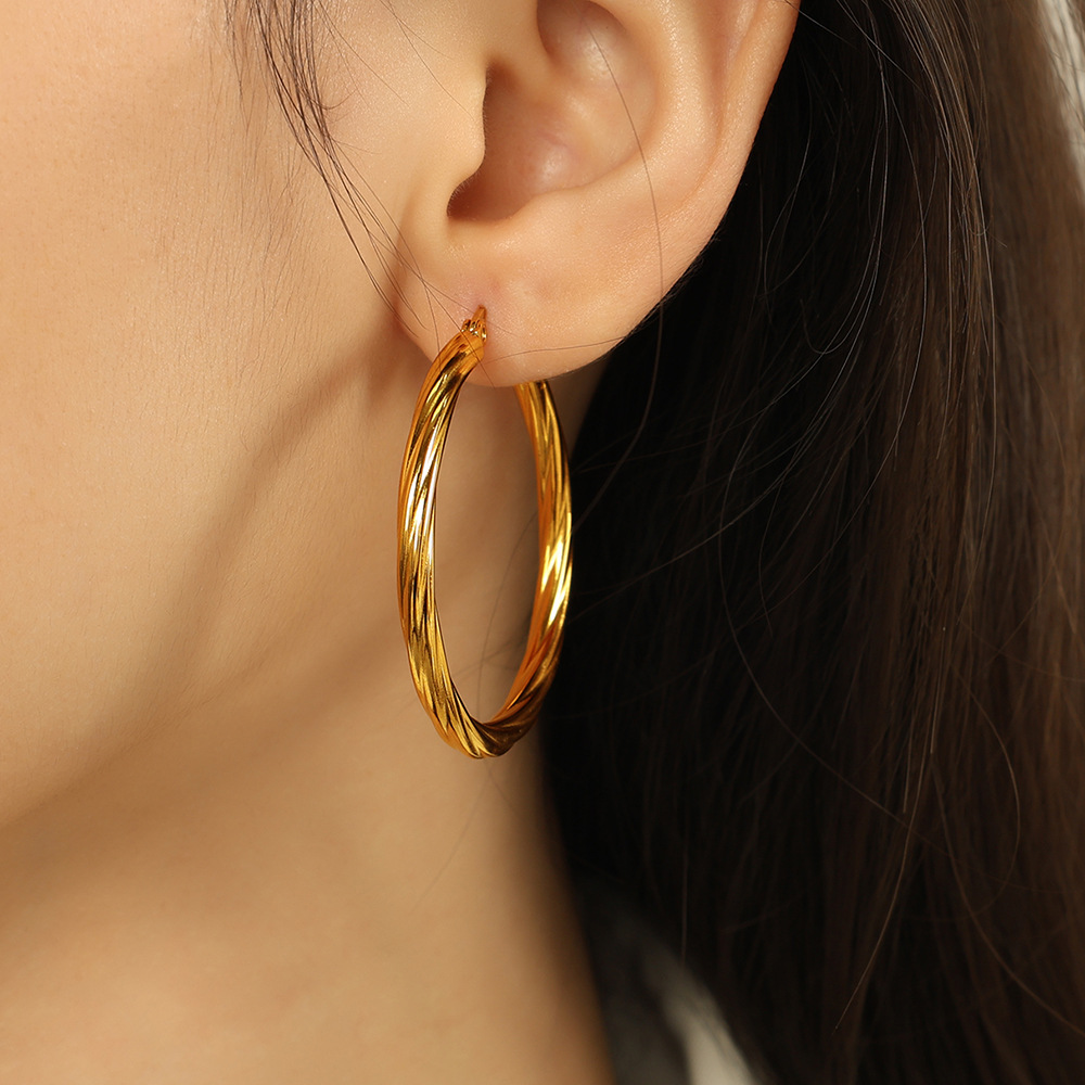 1 pair classic series elegant daily geometric titanium steel  gold color plated women's hoop earrings Picture6