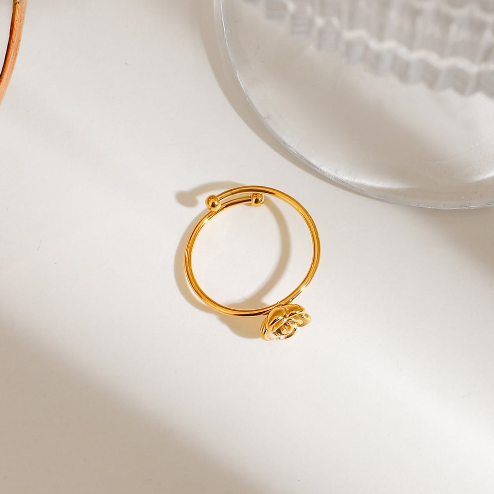 1 Piece Romantic Series Graceful Flower Delicate Stainless Steel Gold Color Women's Adjustable Rings Picture8