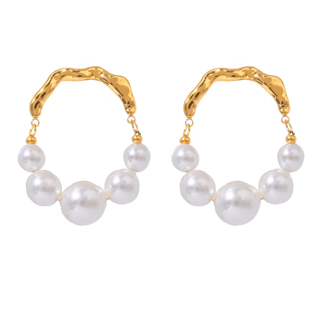 1 pair simple series retro beads stainless steel  gold plated artificial pearl women hoop earrings h5Picture6
