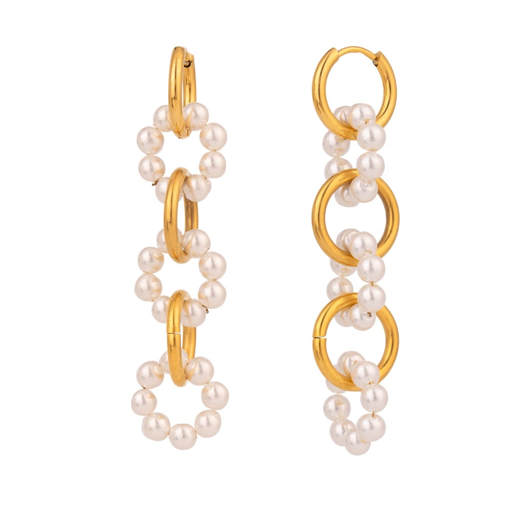 1 Pair Luxurious Series Elegant Circular Stainless Steel Gold Color Women's Beaded Drop Earrings h5Picture8