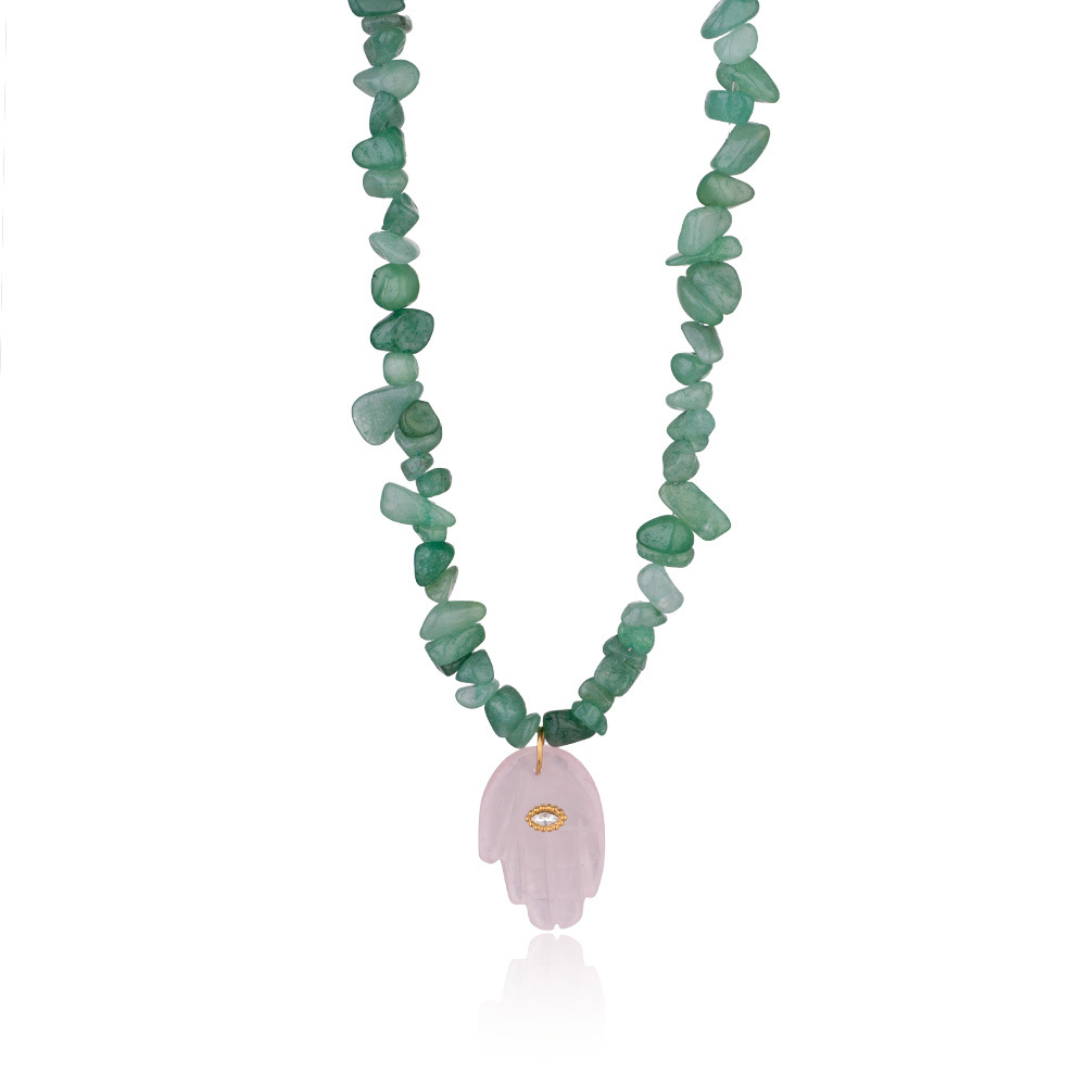 1 Piece Polychrome Series Bohemian Hand Shape Stainless Steel Gold Color Irregular Natural Stone Women's Beaded Necklaces h5Picture9