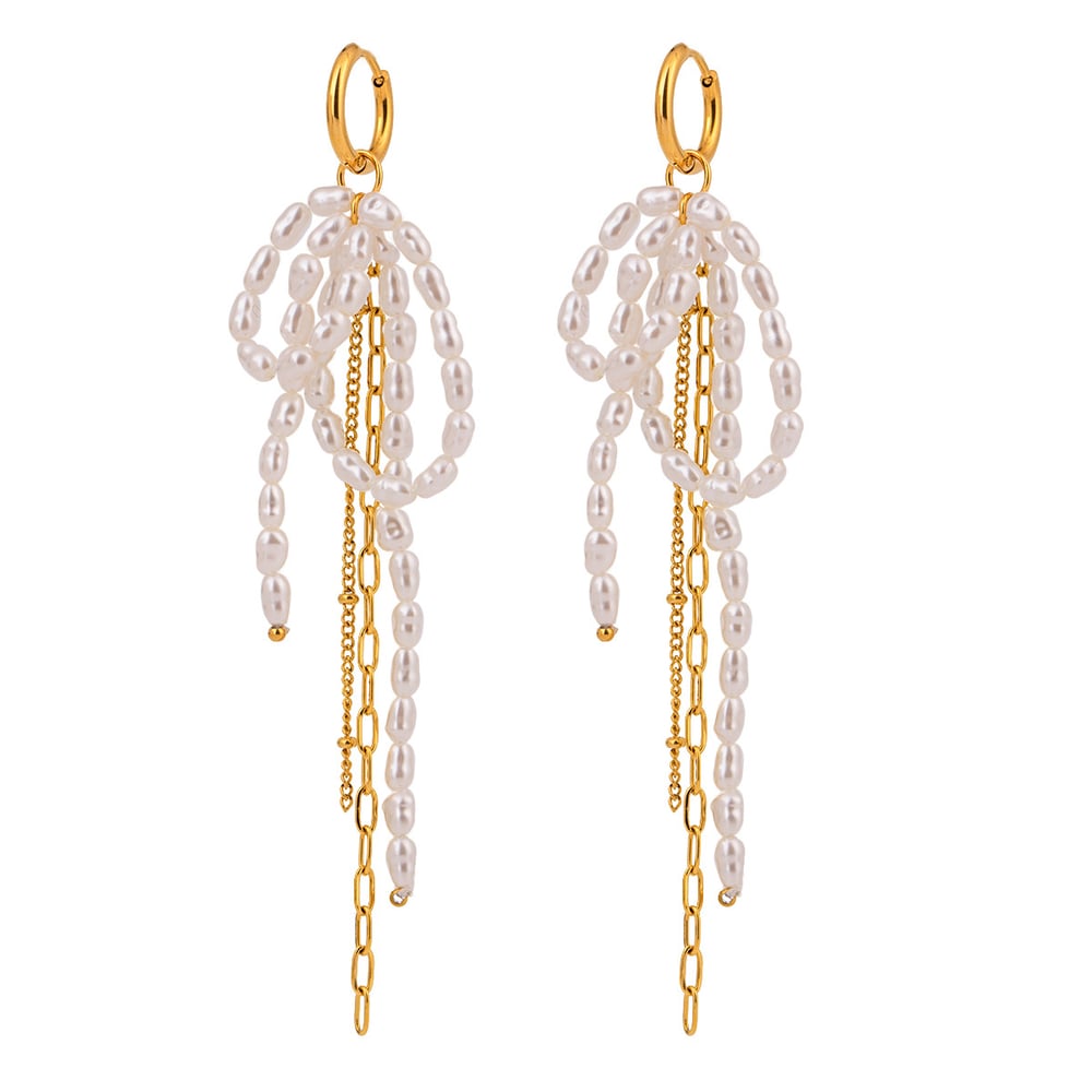 1 Pair Luxurious Series Elegant Bowknot Tassels Stainless Steel Gold Color Women's Drop Earrings h5Picture6