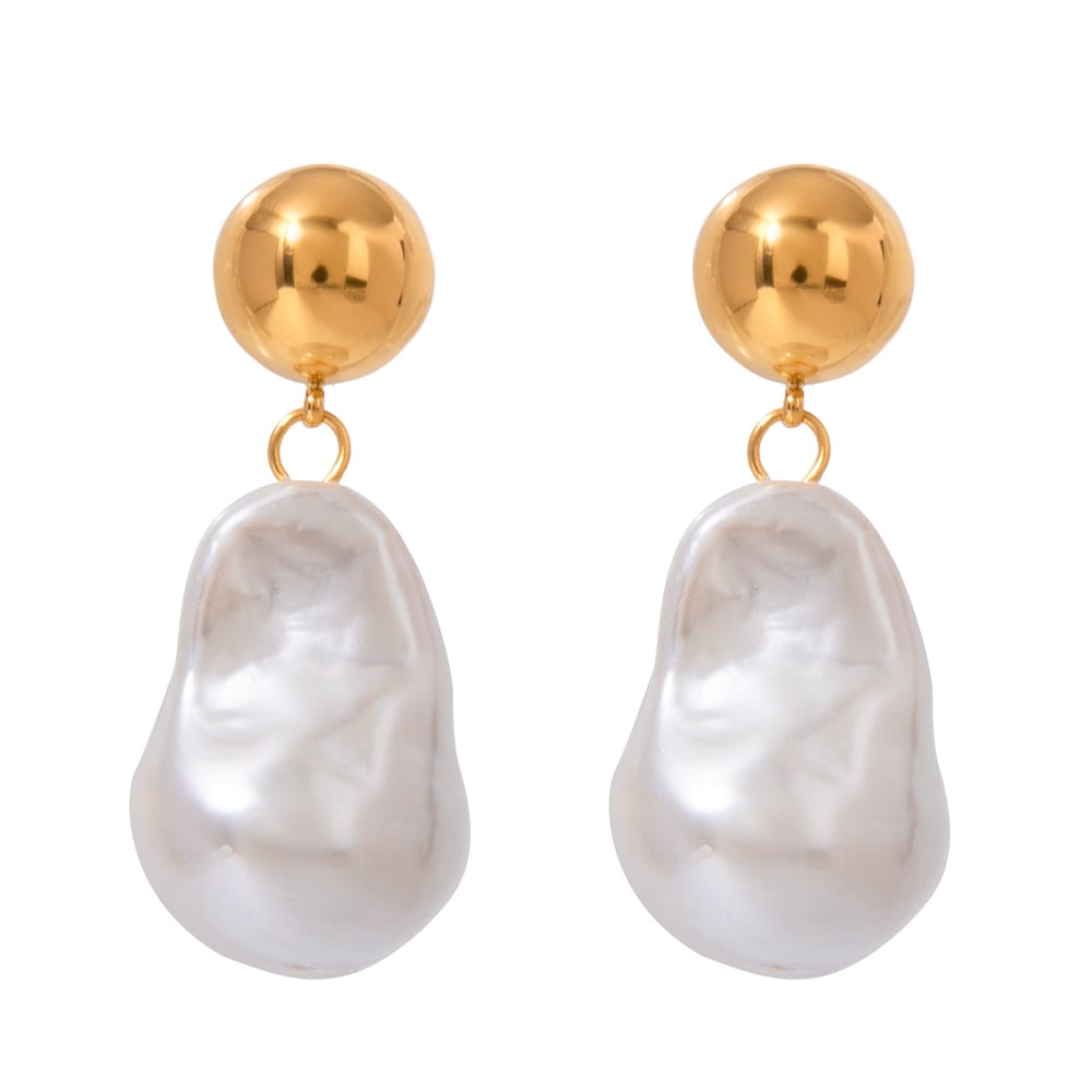 1 pair classic series  oval stainless steel  gold plated artificial pearl women drop earrings h5Picture7