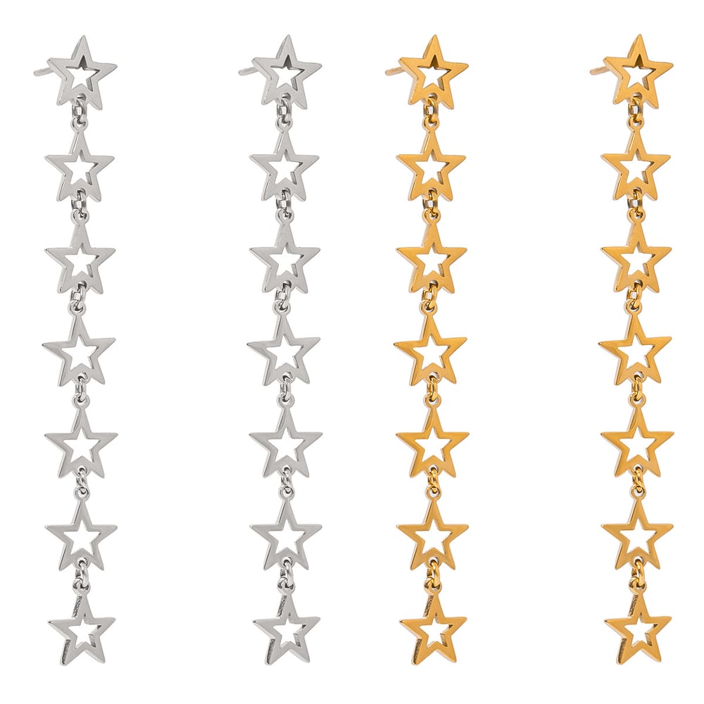 1 Pair Stainless Steel Gold Color Stars Dangle Earrings h5Picture5