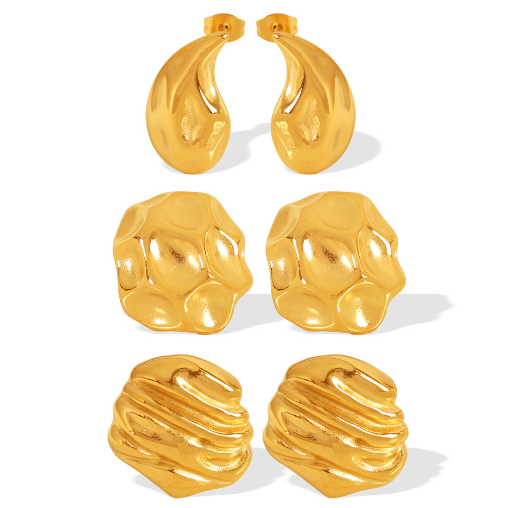1 pair simple series classic droplet stainless steel  gold plated women stud earrings h5Picture4