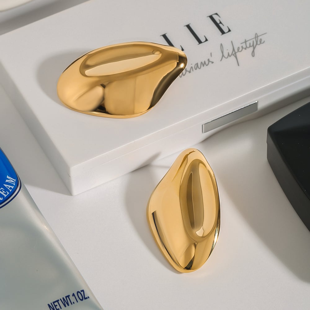1 Pair Commute Series Fashionable Irregular Oval Shape Stainless Steel Gold Color Women's Stud Earrings h5Picture8
