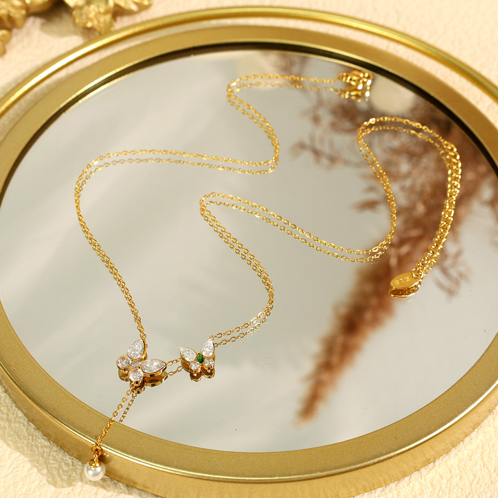 1 Piece Gorgeous Series Exquisite Butterfly Stainless Steel Gold Color Women's Pendant Necklaces h5Picture5