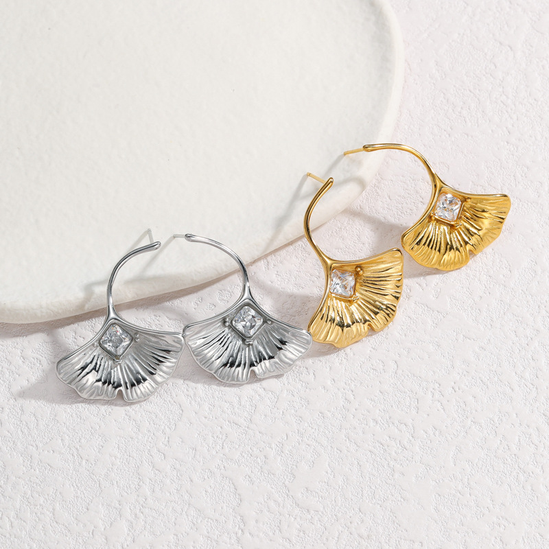 1 Paar romantische Serie Retro Pflanze Edelstahl 14 Karat vergoldet Zirkon Damen Ohrstecker h5Bild4