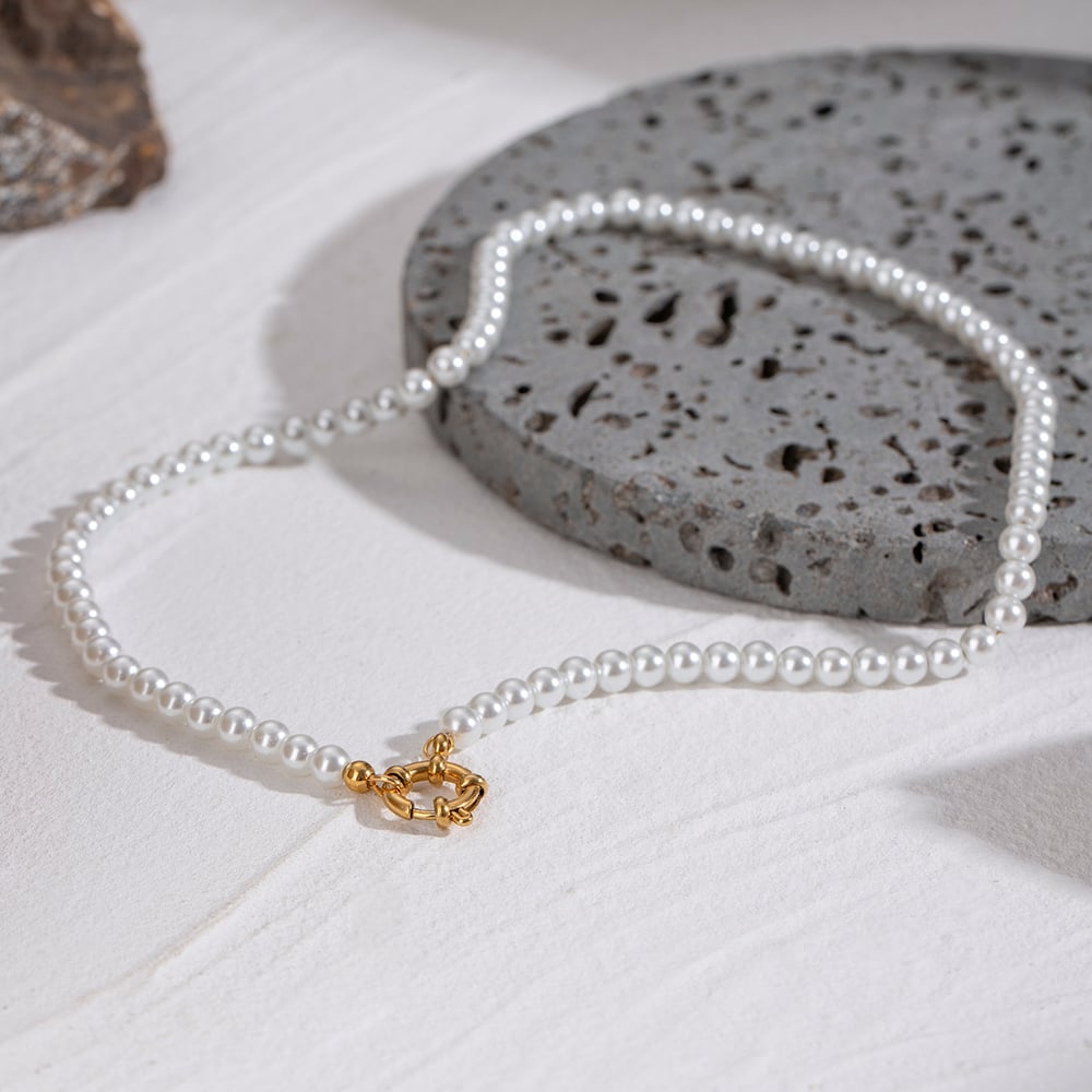 1 piece classic series elegant beads stainless steel  gold plated women beaded necklaces Picture3