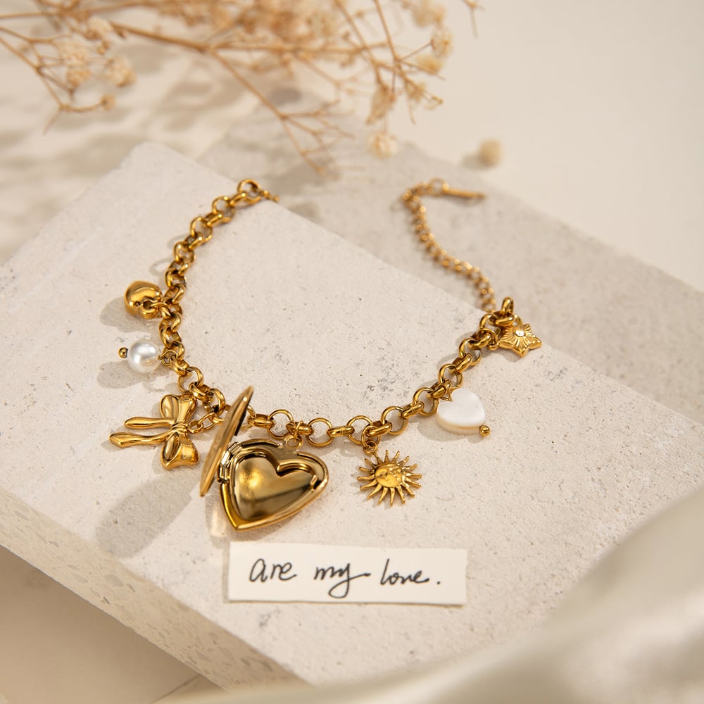 1 piece simple series  style love/heart shape stainless steel  gold plated women charm bracelets h5Picture5