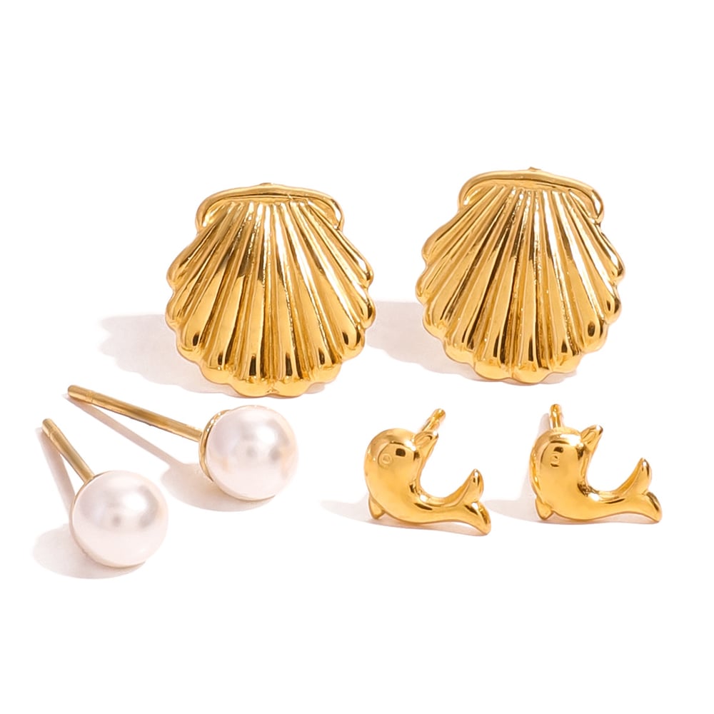 1 pair simple series  turtle stainless steel  gold plated artificial pearl women earrings set h5Picture8