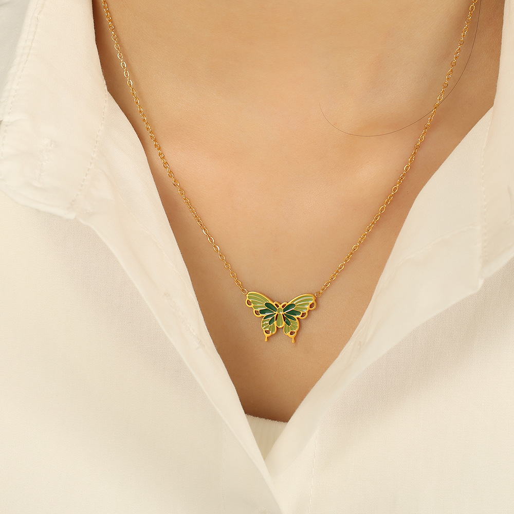 1 piece romantic series elegant butterfly titanium steel  gold color plated women's pendant necklaces Picture5