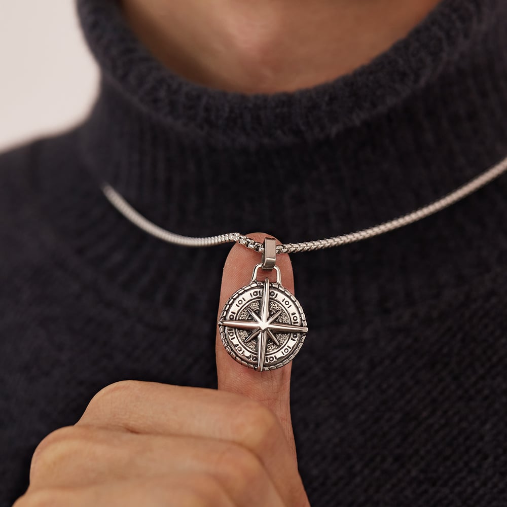 Çok Yönlü Retro Pusula Paslanmaz Çelik Altın Rengi Erkek Kolyeleri Resim5