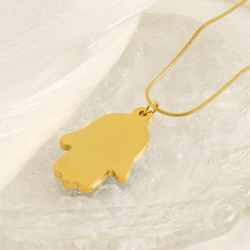 1 piece classic retro style hand shape with eye titanium steel  gold plated women's pendant necklace h5Picture4