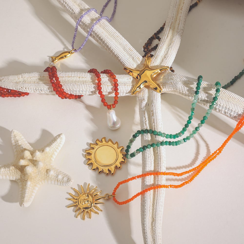 1 Piece Simple Series Bohemian Turtle Stainless Steel   Gold Color  Women's Beaded Necklaces h5Picture4