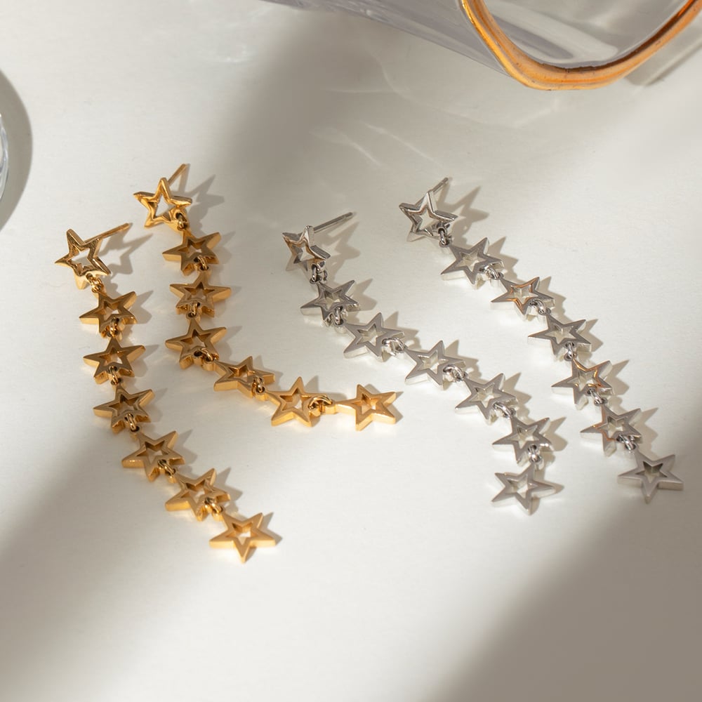 1 Pair Stainless Steel Gold Color Stars Dangle Earrings h5Picture3