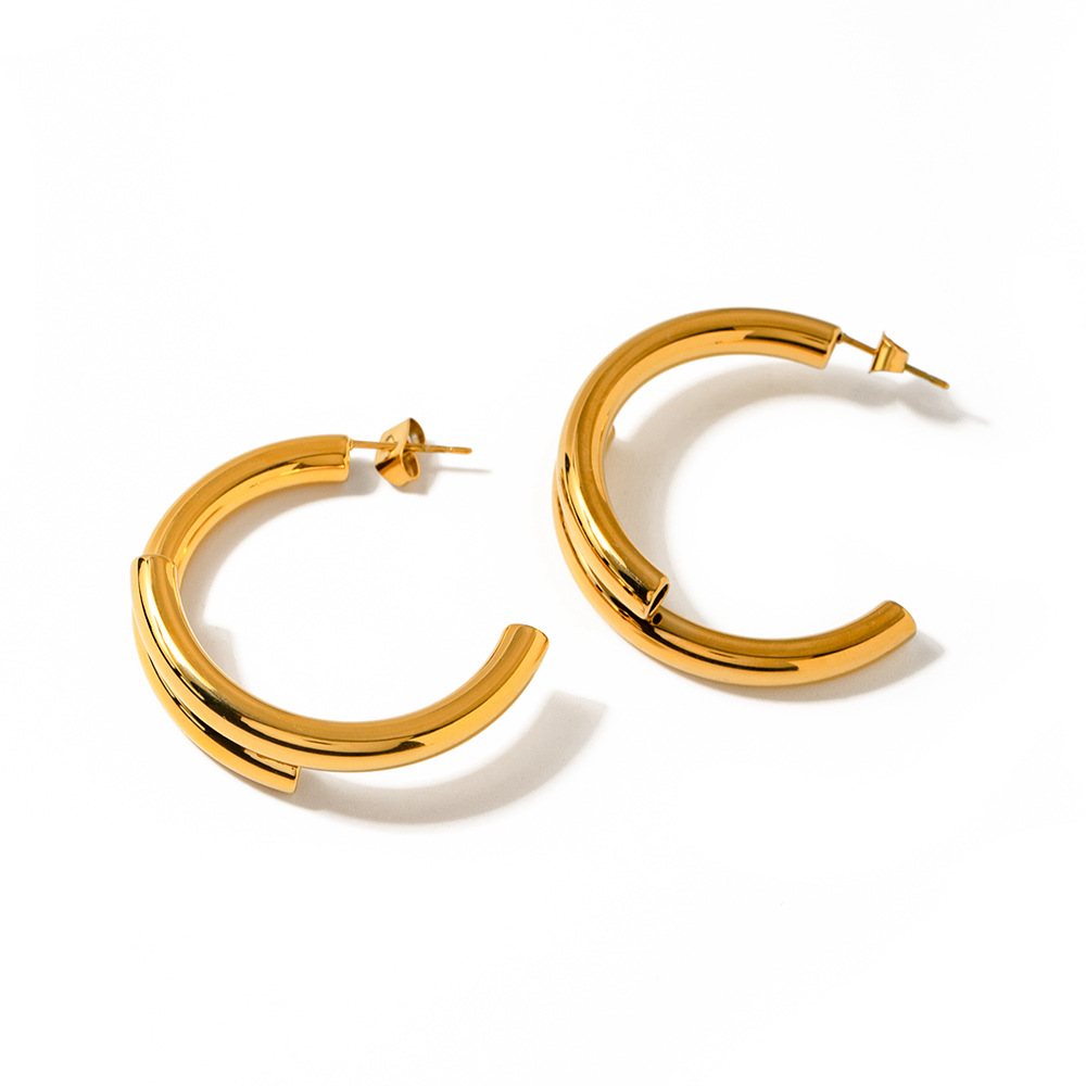 1 pair simple series simple letter titanium steel  gold plated women hoop earrings h5Picture5