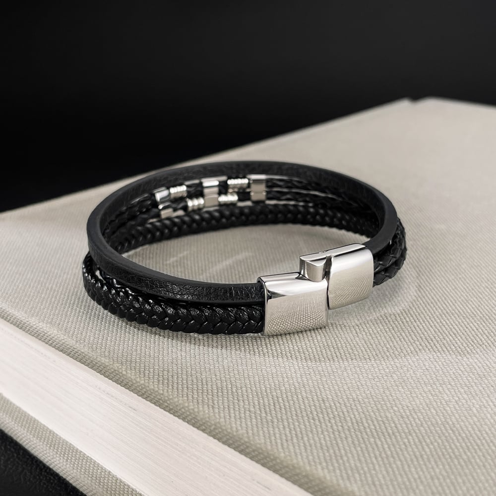 Pulseras de acero inoxidable para hombre, diseño geométrico punk, serie simple, 1 pieza Imagen6