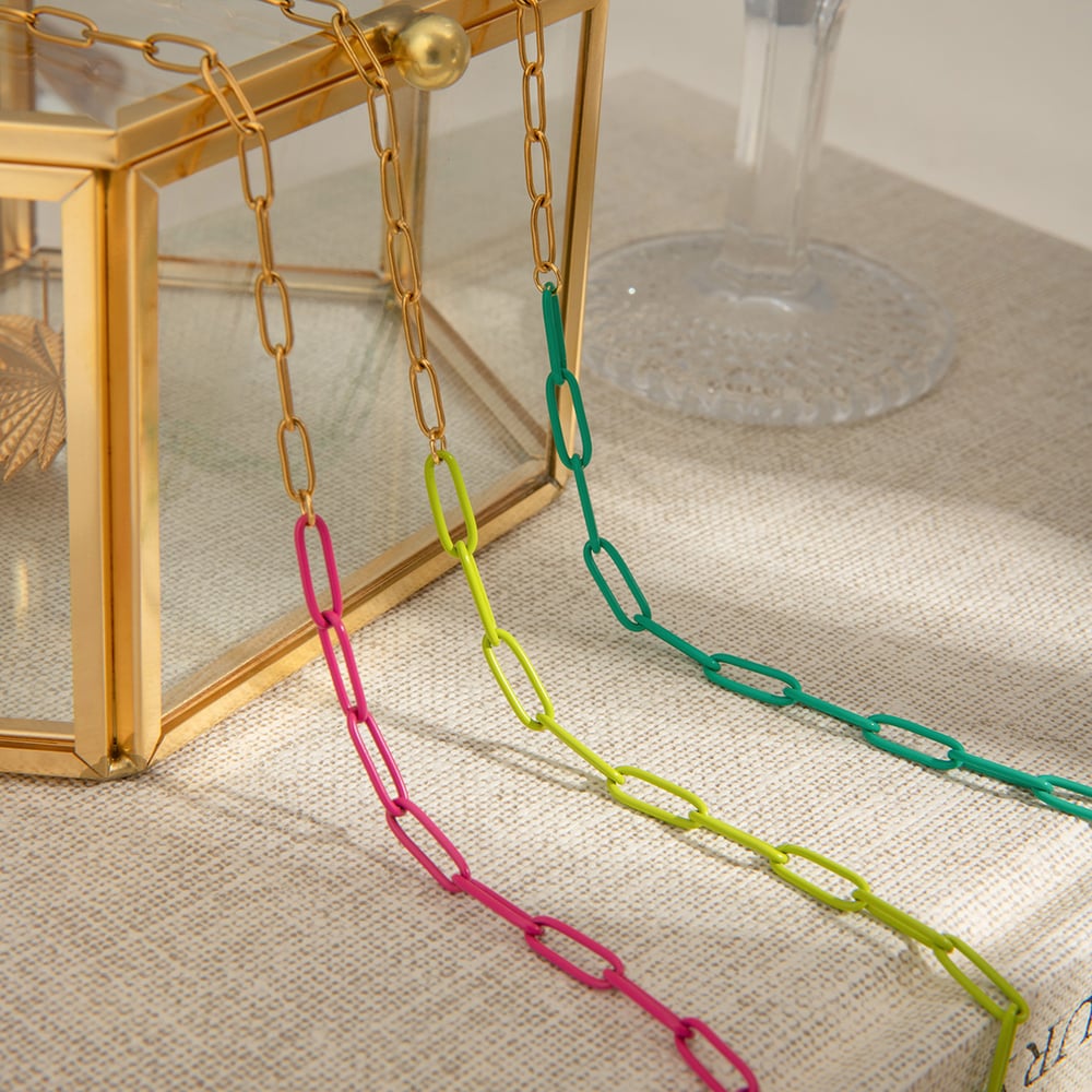 1 Piece Polychrome Series Vogue Contrast Color Stainless Steel Gold Color  Women's Chain Necklaces Picture5