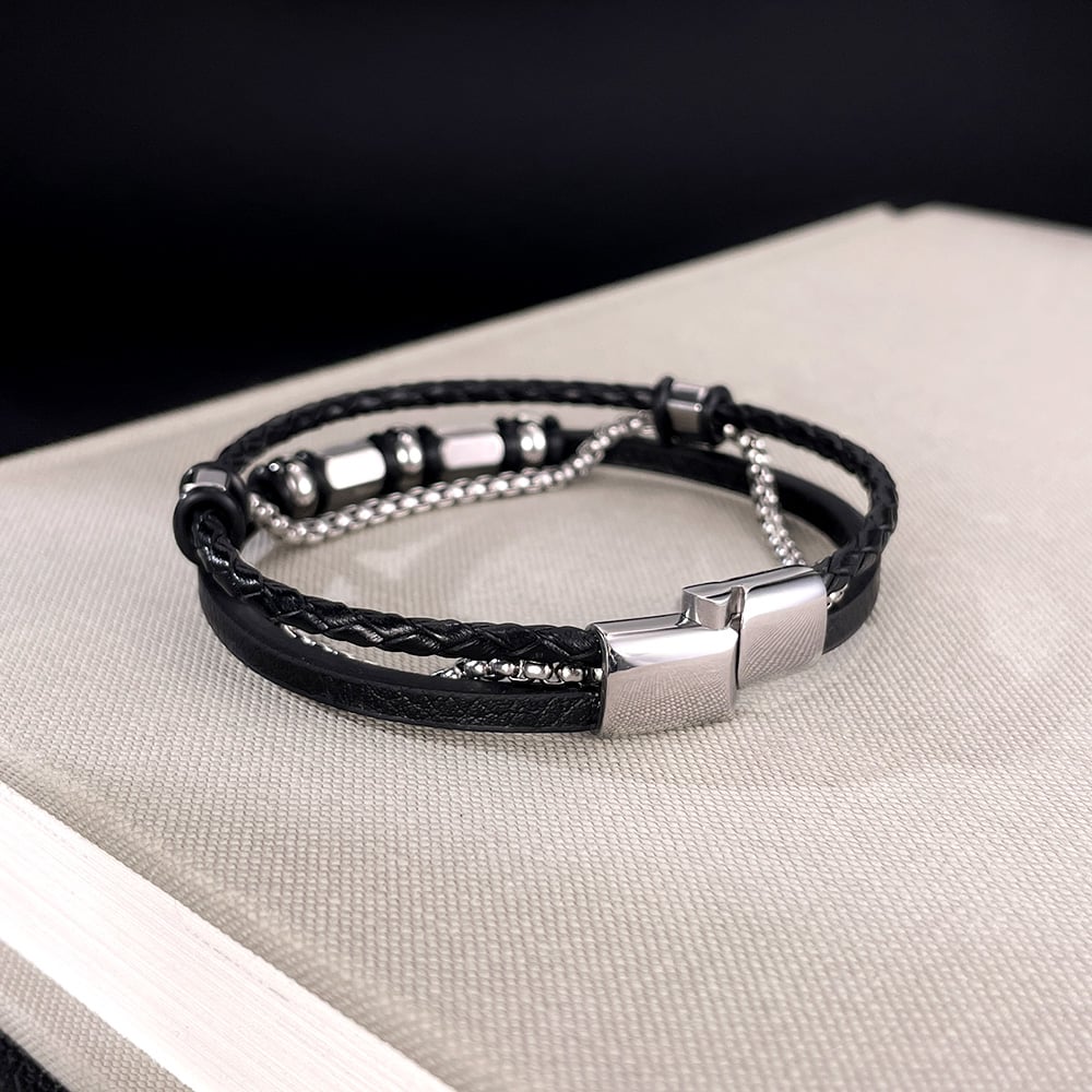 Pulseras de acero inoxidable para hombre, diseño geométrico punk, serie simple, 1 pieza Imagen7