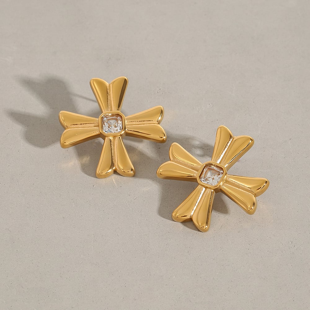 1 Pair Classic Series Exquisite Cross Shape Stainless Steel Gold Color Women's Stud Earrings Picture6