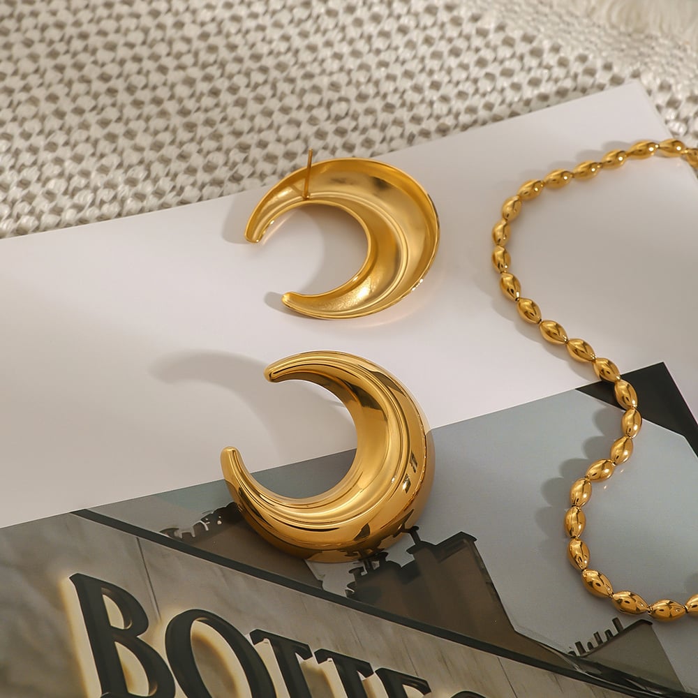 1 Pair Minimalist Series All-match Moon Shape Stainless Steel Gold Color Women's Stud Earrings h5Picture5