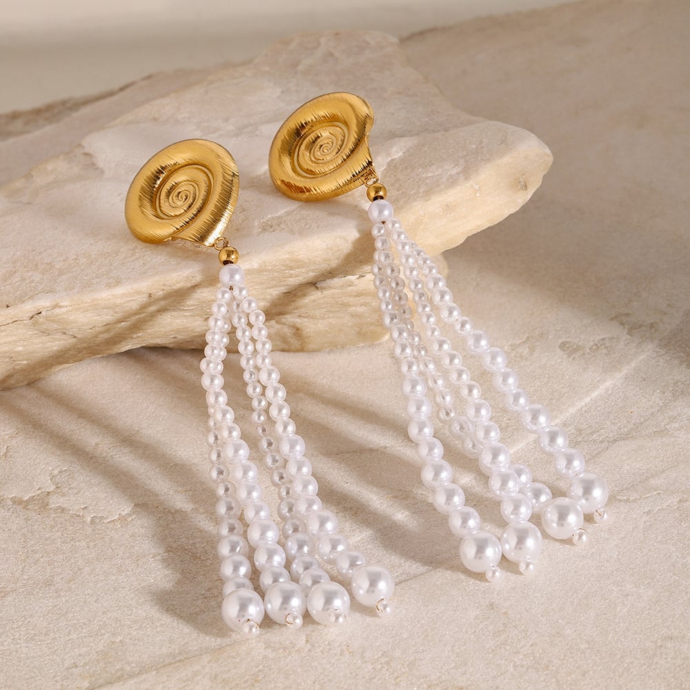 1 pair romantic series  shell stainless steel  gold plated artificial pearl women drop earrings h5Picture3