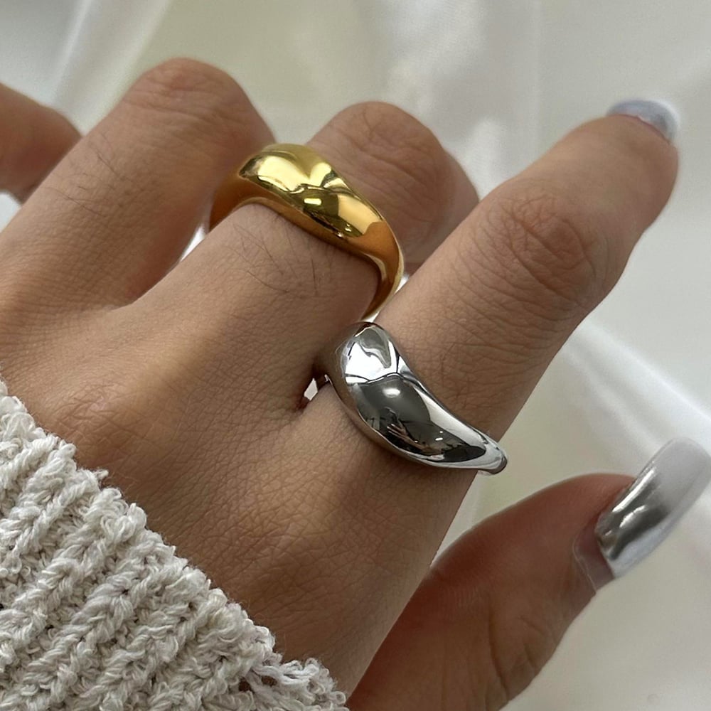 1 pair simple series daily geometric stainless steel  gold plated women single rings h5Picture3