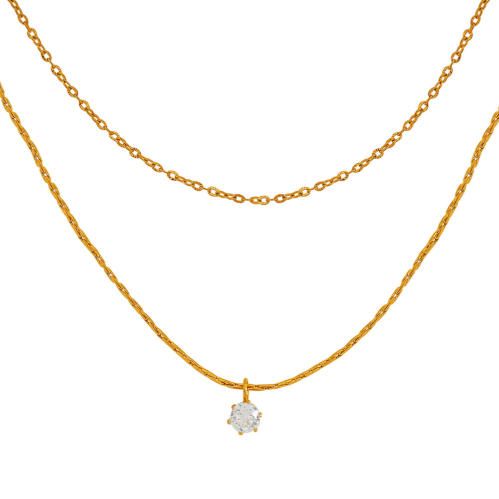 1 piece simple series simple geometric stainless steel  gold plated zircon women layered necklaces Picture7