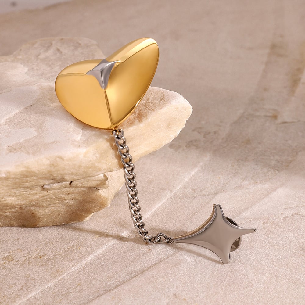 1 pair simple retro style heart shape stainless steel  gold plated women's brooches h5Picture4