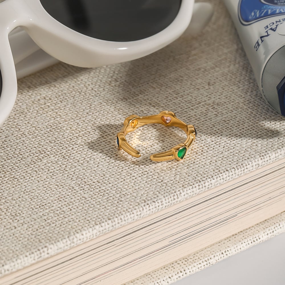 1 Piece Polychrome Series Fascinating Heart Shape Stainless Steel Gold Color Women's Single Rings h5Picture5