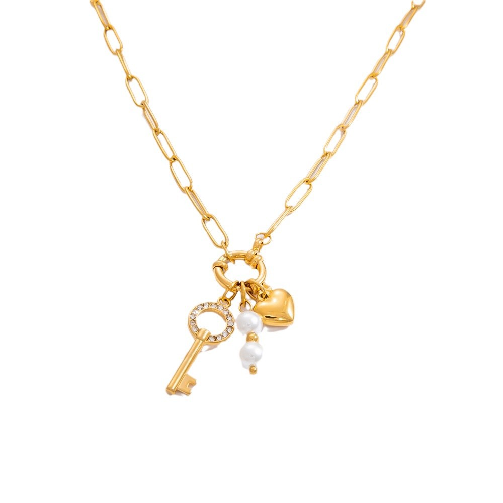 1 piece luxurious series simple lock stainless steel  gold color plated artificial pearl women's pendant necklaces h5Picture6