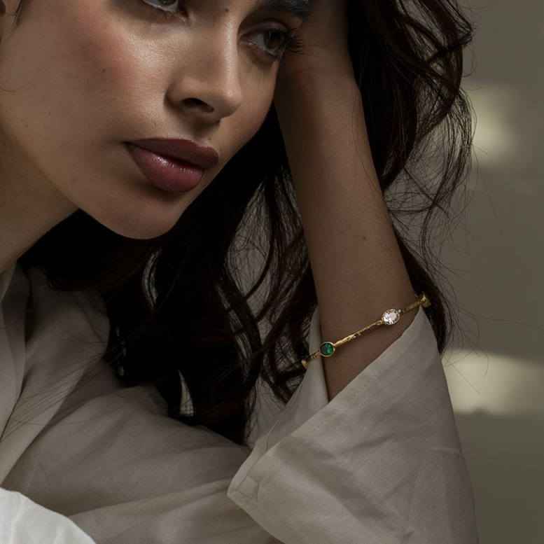 1 pezzo semplice serie  stile geometrico acciaio inossidabile placcato oro  zircone braccialetti da donna Immagine2