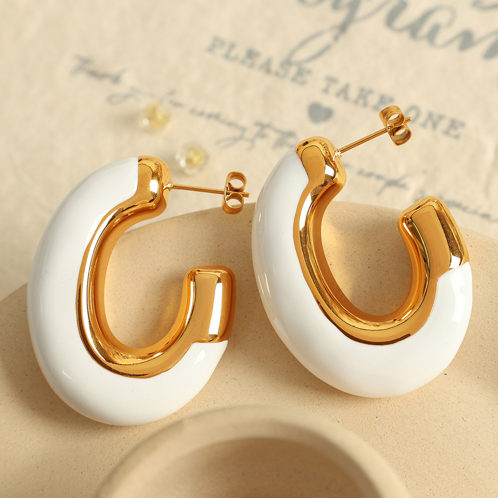 1 pair simple series casual geometric stainless steel  gold plated women hoop earrings h5Picture3