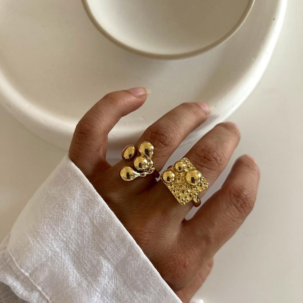 1 pair simple series  style geometric stainless steel  gold plated women adjustable rings Picture5