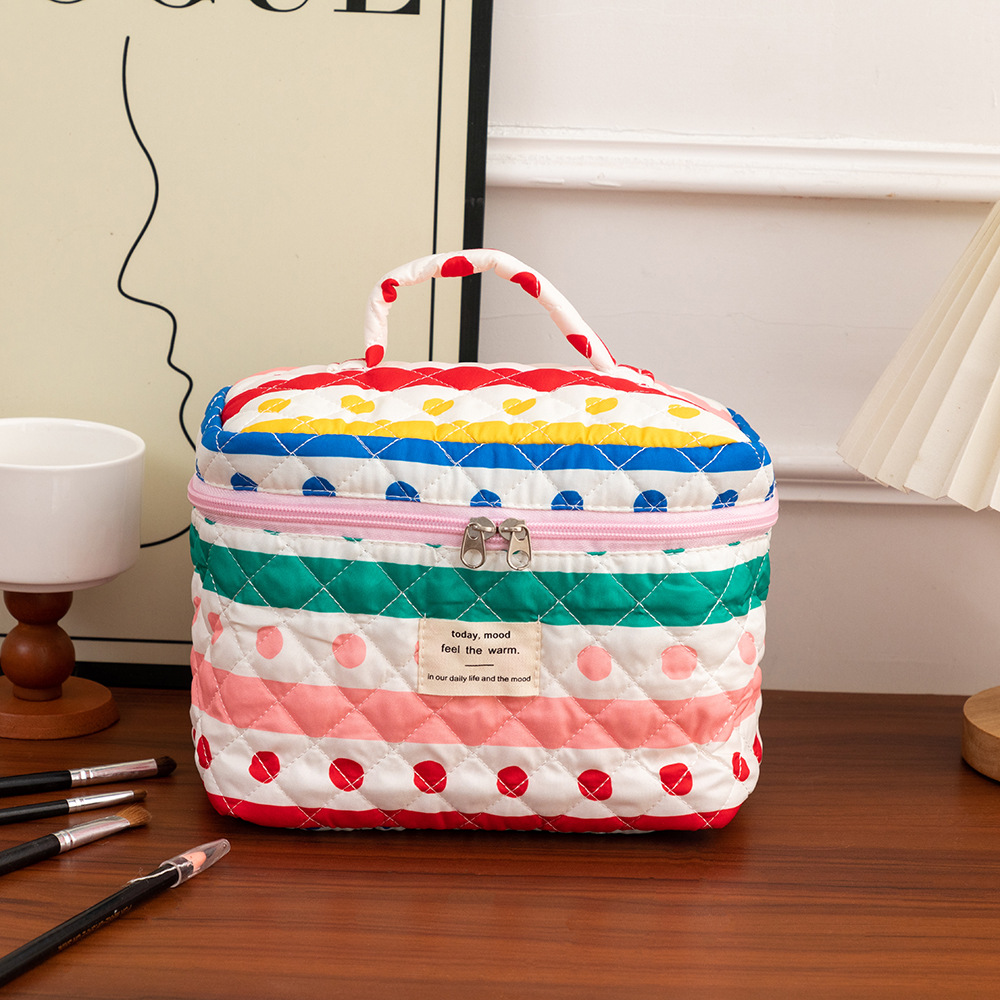 1 Pair Colorful Series Rainbow Cute Polka Dots Portable Large Capacity With Random Printing Design Women's Cosmetic Bags h5Picture6