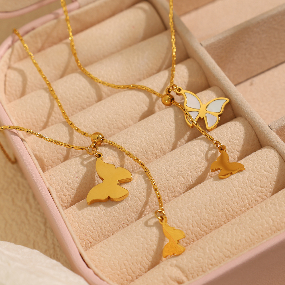 1 piece romantic series sweet buttterfly titanium steel  gold color plated shell women's pendant necklaces h5Picture3