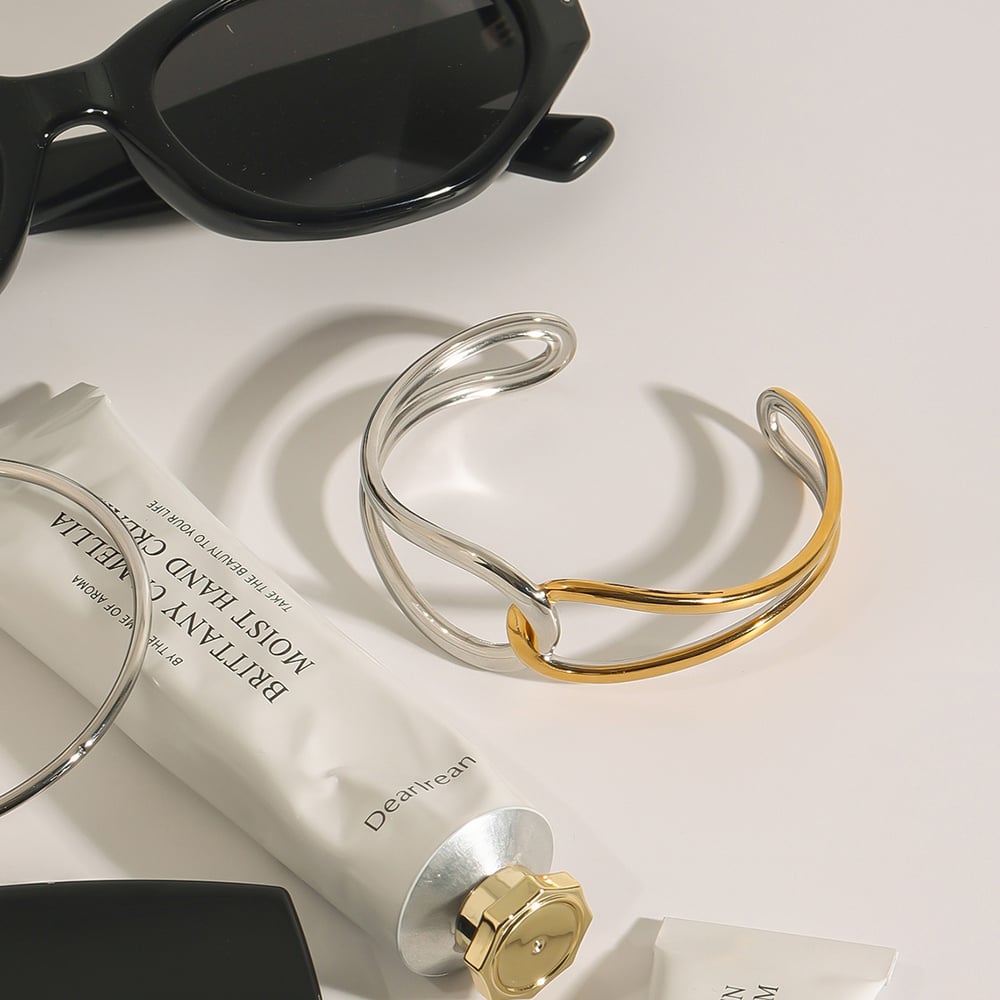1 Piece Minimalist Series Designable Overlap Line Stainless Steel Gold Color Women's Bangles h5Picture3