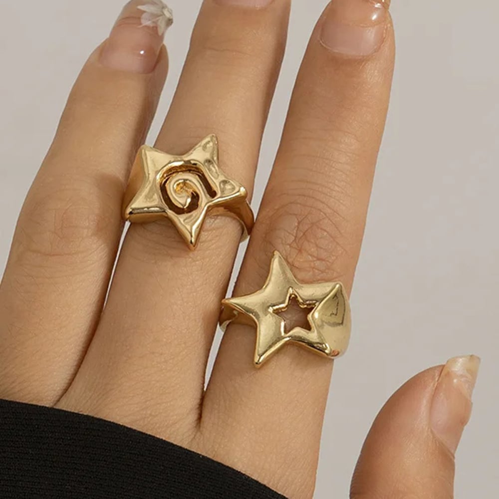 1 Piece Designable Series Retro Pentagram Shape Openwork Craft Stainless Steel Gold Color Women's Single Rings h5Picture4