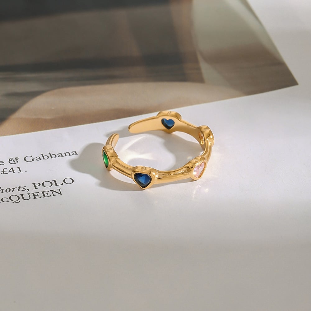 1 Piece Polychrome Series Fascinating Heart Shape Stainless Steel Gold Color Women's Single Rings h5Picture4