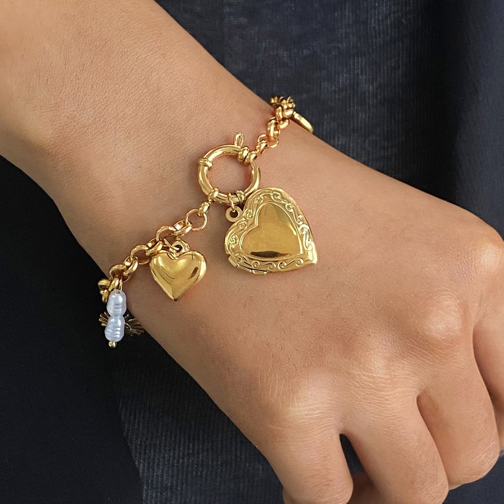 1 piece simple series classic heart stainless steel  gold plated women charm bracelets h5Picture3