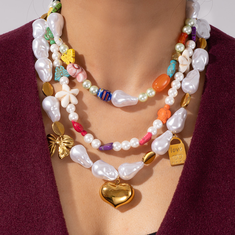 1 Piece Polychrome Series Vacation Turtle Shape Natural Stone Stainless Steel Gold Color Women's random Beaded Necklaces h5Picture4