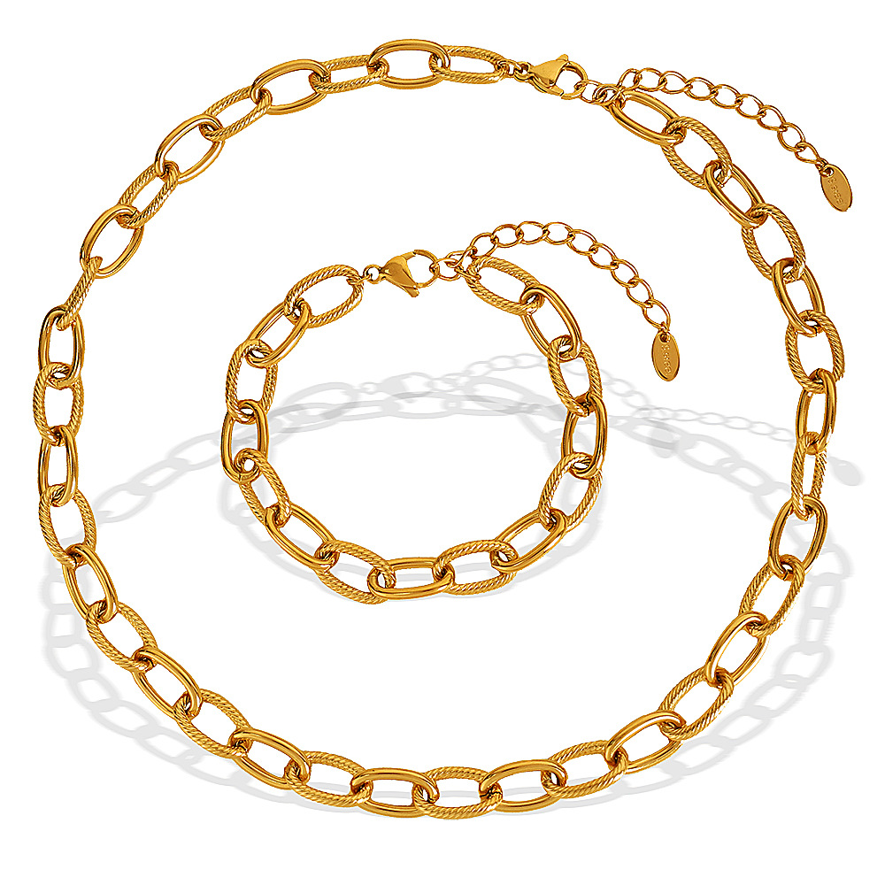 1 stuk Eenvoudige serie Klassieke effen kleur Titanium staal Goudkleurige dameskettingen h5Afbeelding6