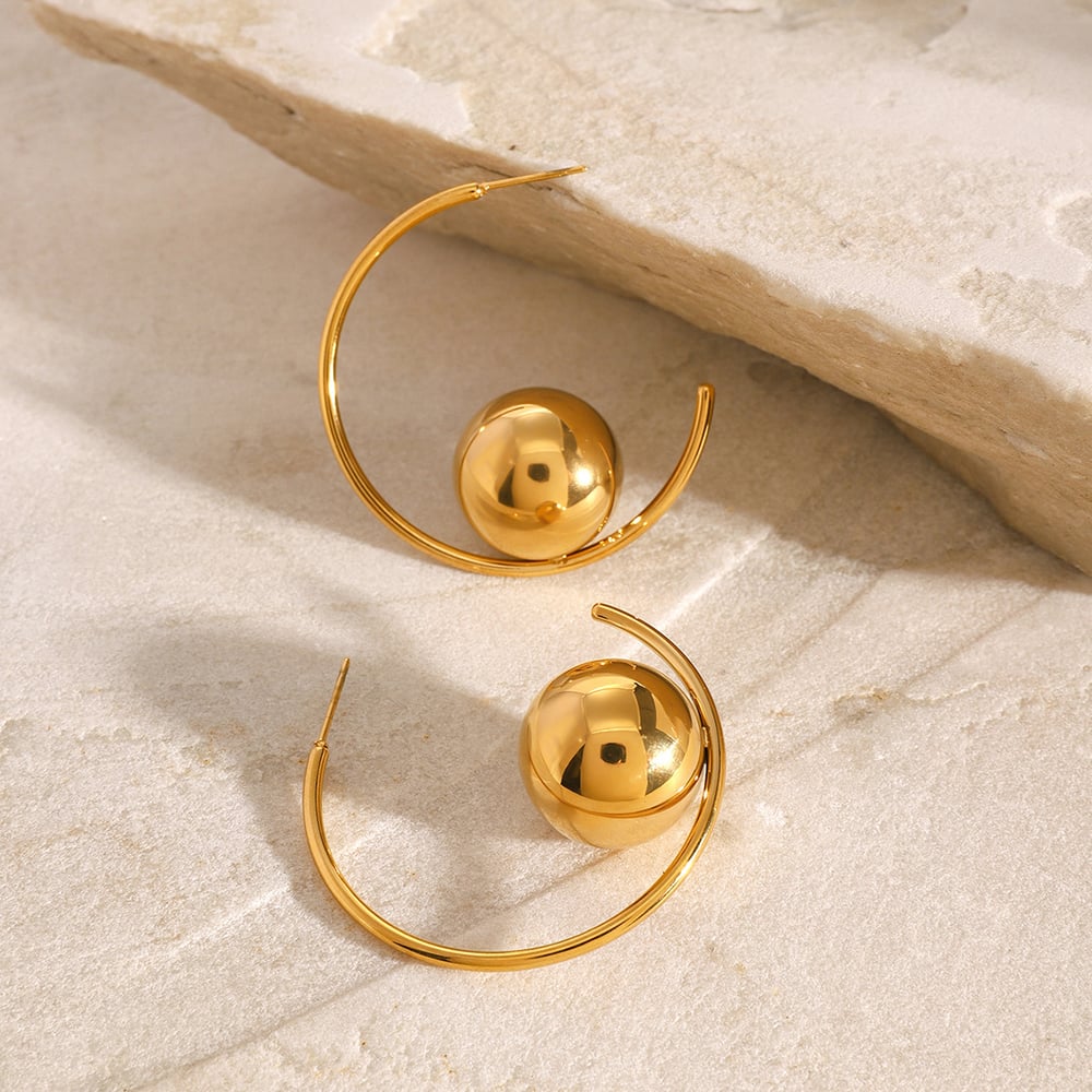 1 pair simple series simple solid color stainless steel  gold plated women hoop earrings h5Picture3