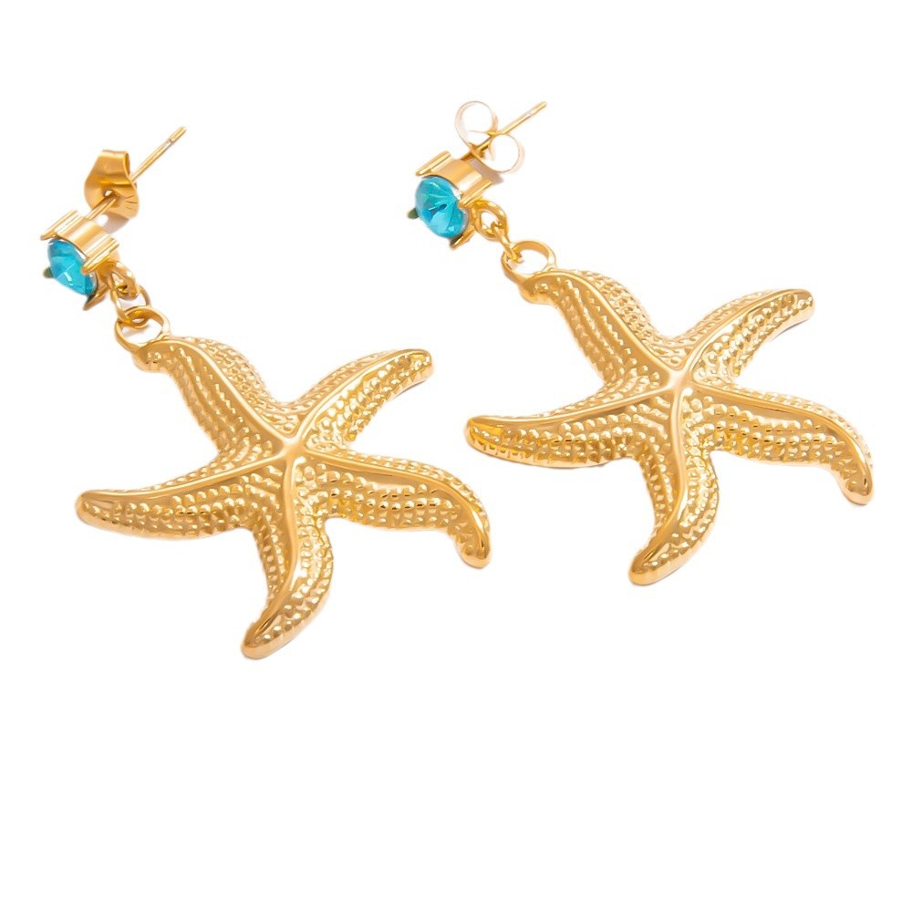 1 paire de boucles d'oreilles pendantes pour femme en acier inoxydable couleur or, motif tortue de vacances, série romantique h5Image10