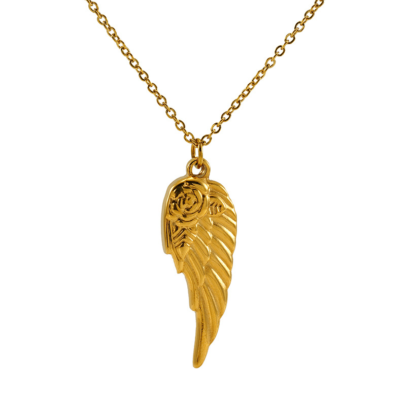 1 piece retro style angel's wing shape stainless steel  gold plated unisex pendant necklace h5Picture6