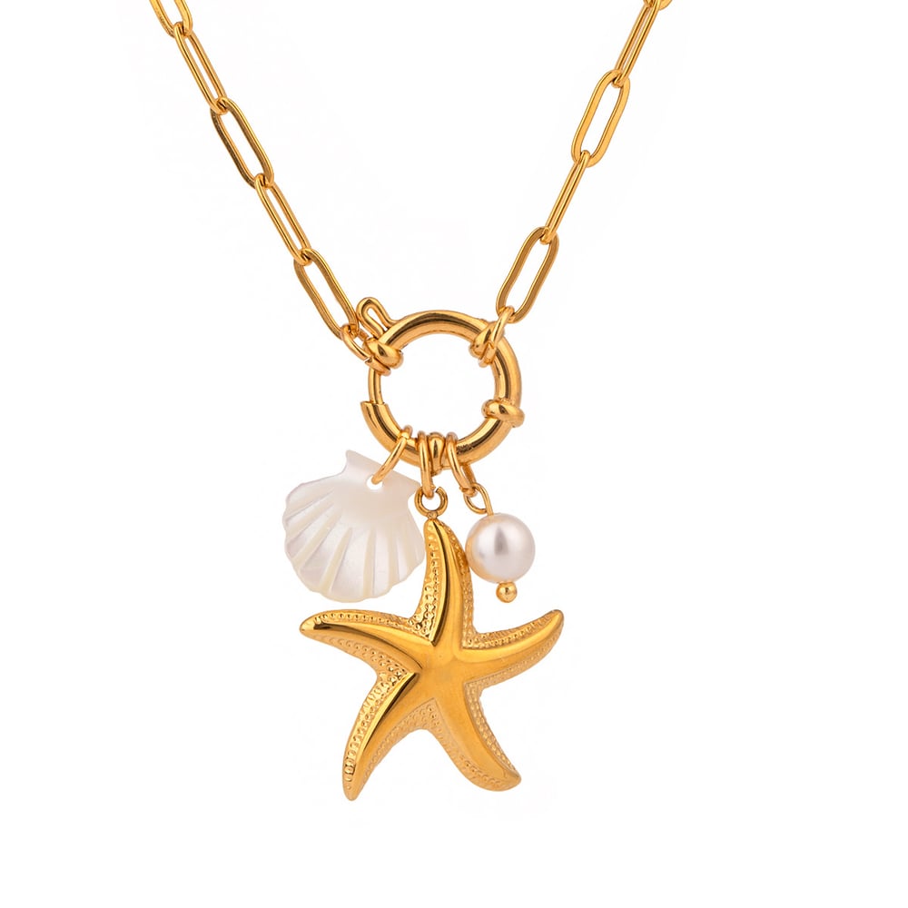 1 Piece Gold Color Stainless Steel Starfish Pendant Necklace h5Picture5