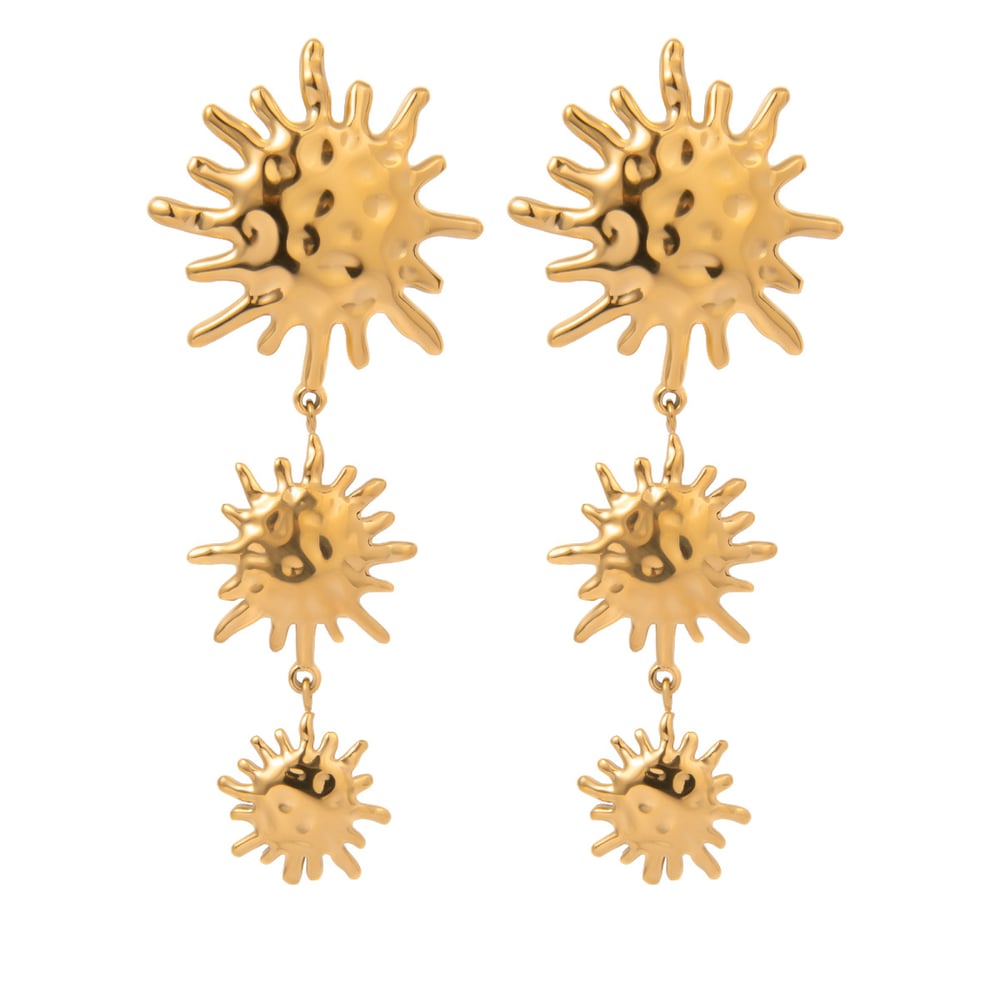 1 Pair Retro Sun Stainless Steel  Gold Color Dangle Earrings h5Picture5