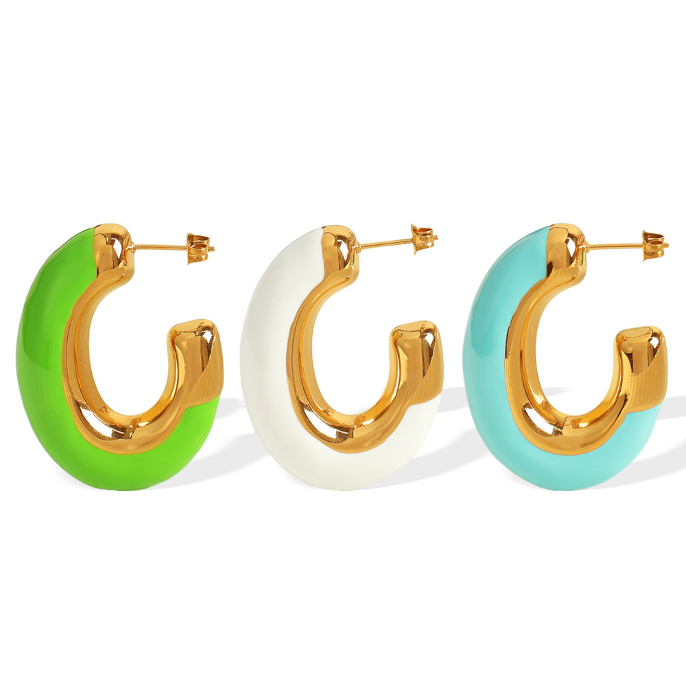 1 pair simple series casual geometric stainless steel  gold plated women hoop earrings h5Picture5